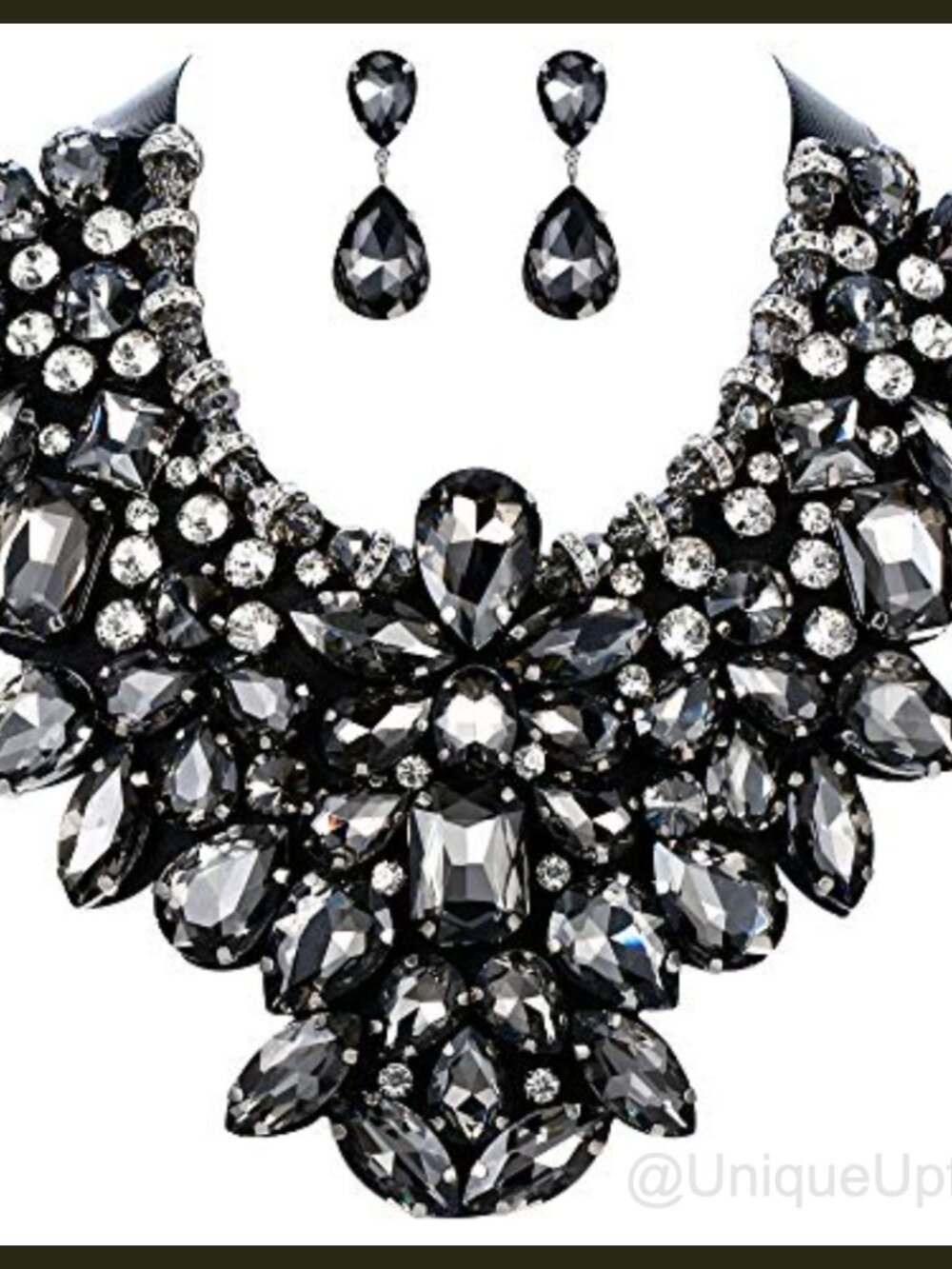 Rhinestone Crystal Statement Necklace Earrings Set Costume Jewelry